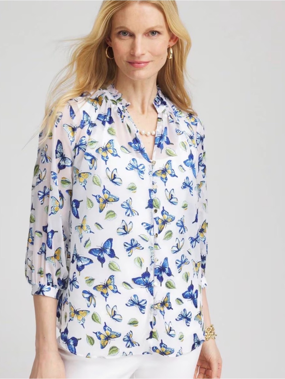 Chico's Butterfly Garden-Print Shirt 1 / M / 8